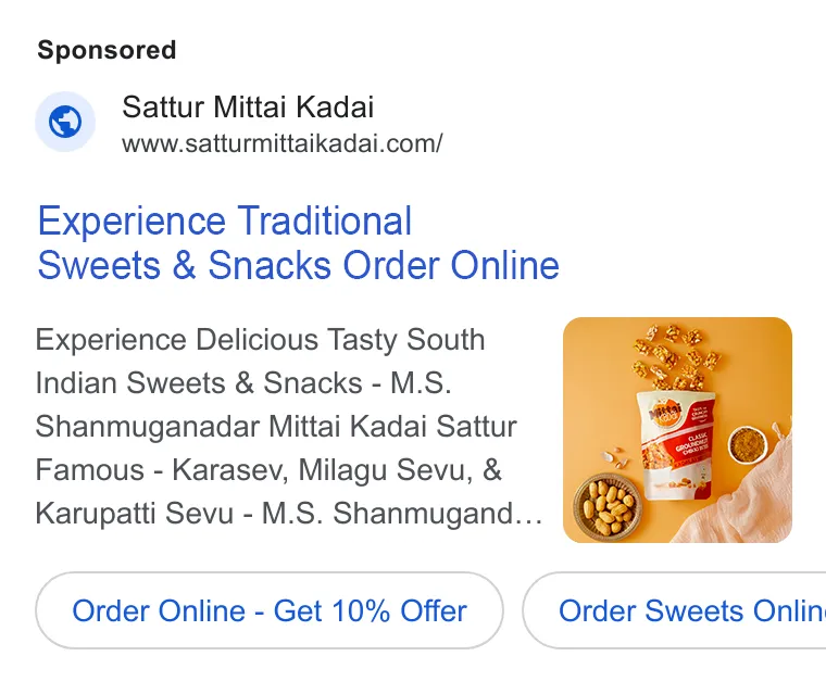 Sattur Mittai Kadai Google Search Ads